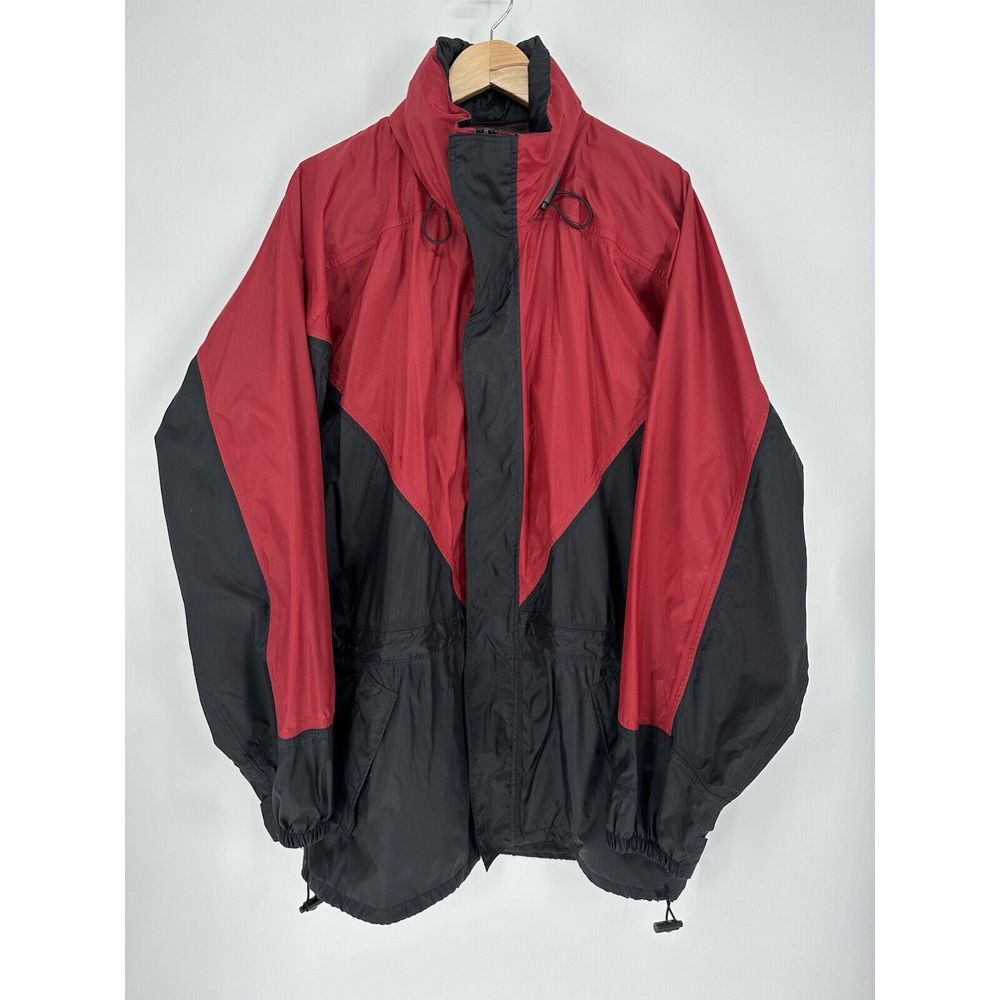 Vintage Stearns Jacket Mens L/XL Red Hooded Dry‎ Wear Water Proof Rain Coat 90s